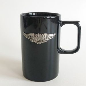 Harley Davidson Tall Black Mug Pewter Logo 16 oz